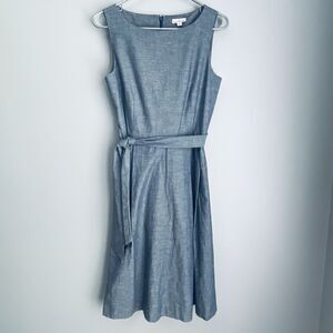 LL Bean Signature Women's Sleeveless Chambray Dress Size 6 Belt Coastal Pockets
